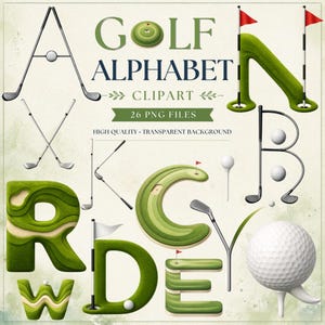 Golf Alphabet Clipart PNG | A-Z Golf Letters, Golf Ball & Club Font, Sports Alphabet for Cricut, Golf Lover Gift Design, 26 PNG Files