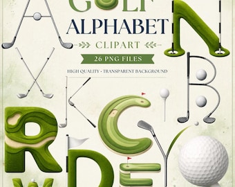 Golf Alphabet Clipart PNG | A-Z Golf Letters, Golf Ball & Club Font, Sports Alphabet for Cricut, Golf Lover Gift Design, 26 PNG Files