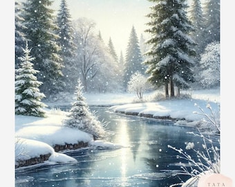 Winter Wonderland Landscape Clipart Bundle | Snowy Forest Scene JPGs | Ethereal Christmas Scenery Graphics | Winter Wedding Sublimation