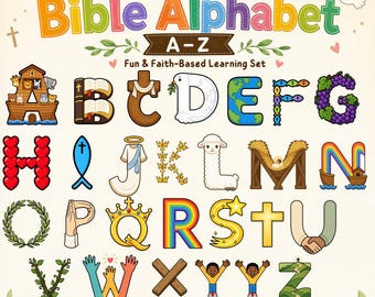 Christian Alphabet Clipart A–Z PNG – Bible ABC Letters for Kids, Sunday School Learning, Faith-Based Alphabet, Preschool Christian Printable