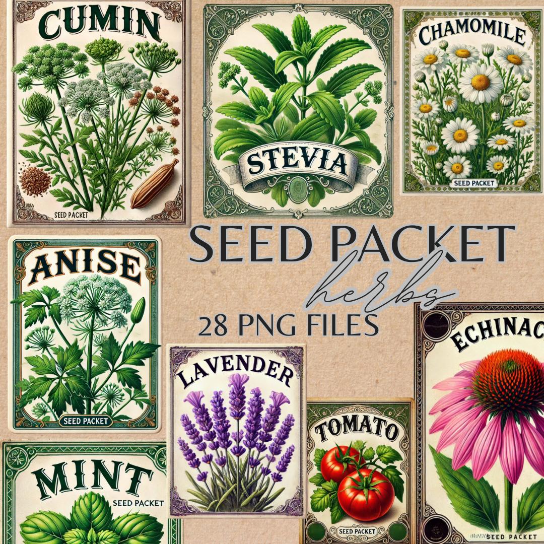 Vintage Flower & Garden Seed Packet Bundle, Printable Watercolor for ...