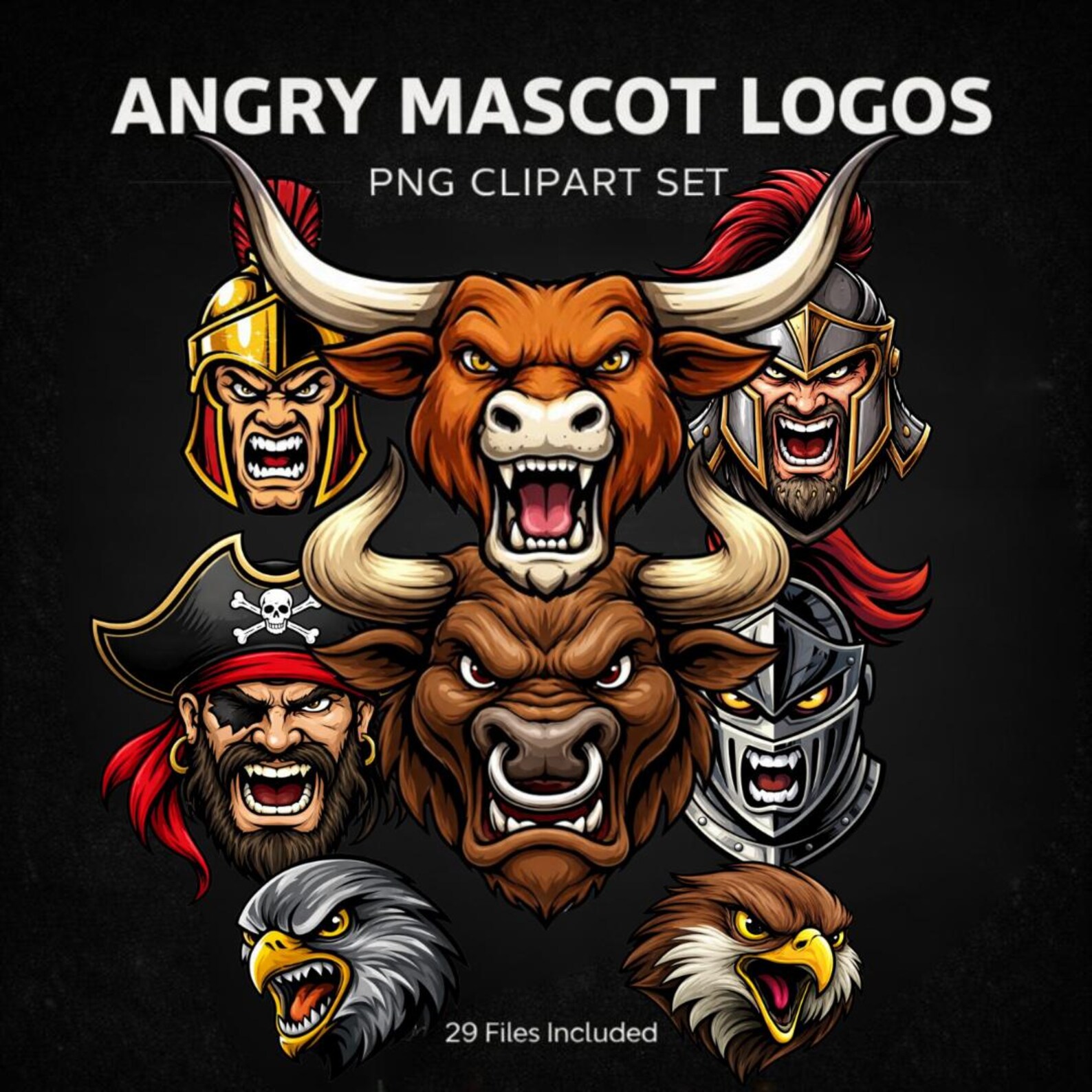 Angry Mascot Head Clipart | 29 PNG Logos + Team Names | Instant ...