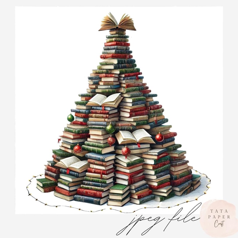 Christmas Tree Book Clipart | 12 JPEG Files | Holiday Book Stack Trees ...