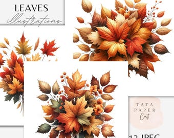 Autumn Leaves Fall Season Jpeg Clipart, Junk Journal and Scrapbooking, Autumn Paper Craft, Autumn Digital Art