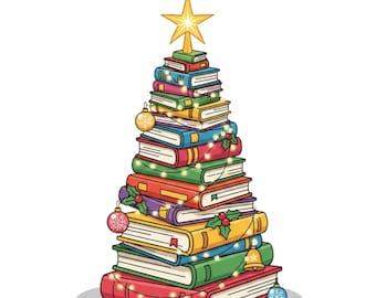 Book Tree Christmas PNG | Christmas Book Stack Tree Sublimation | Book Lover Holiday Design | 300 DPI PNG for T-Shirts, Mugs, Crafts