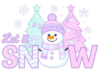 Let It Snow PNG – Cute Snowman Winter Clipart in Pastel Colors for Sublimation, Mugs & Shirts