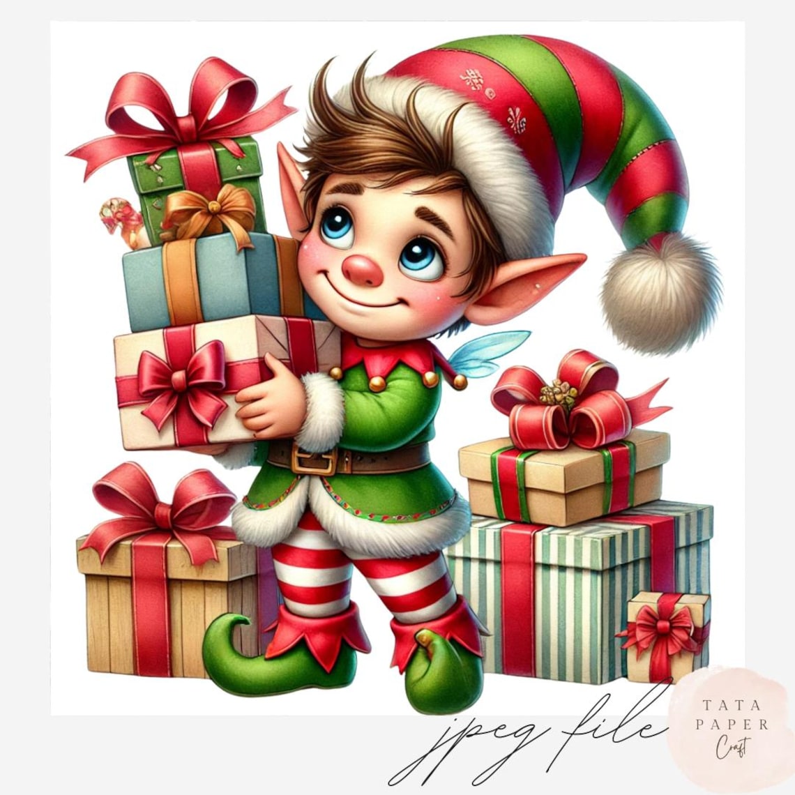 Christmas Elf With Gifts Clipart, 13 JPG Files, Santa's Helper Clip Art ...