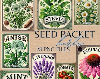 Vintage Herb Seed Packet Clipart, Printable Watercolor for Scrapbooking, Greeting Cards & Digital Crafting