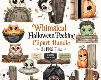 Whimsical Halloween Peeking PNG Bundle | Cute Halloween Clipart | Peeking Ghost PNG | Spooky Peeker Clipart | 31 Halloween PNG