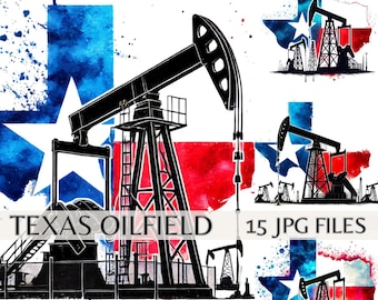 Texas Oilfield Clipart, Printable Watercolor for Junk Journals, Scrapbooking & Digital Crafting, Texas USA Graphics