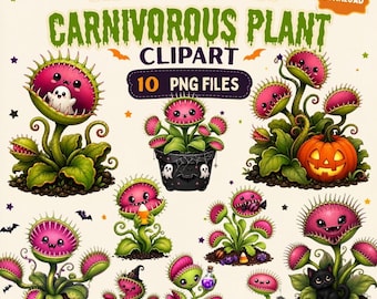 Halloween Carnivorous Plant PNG Bundle | Cute Venus Flytrap Graphics | Kawaii Spooky Botanical Download
