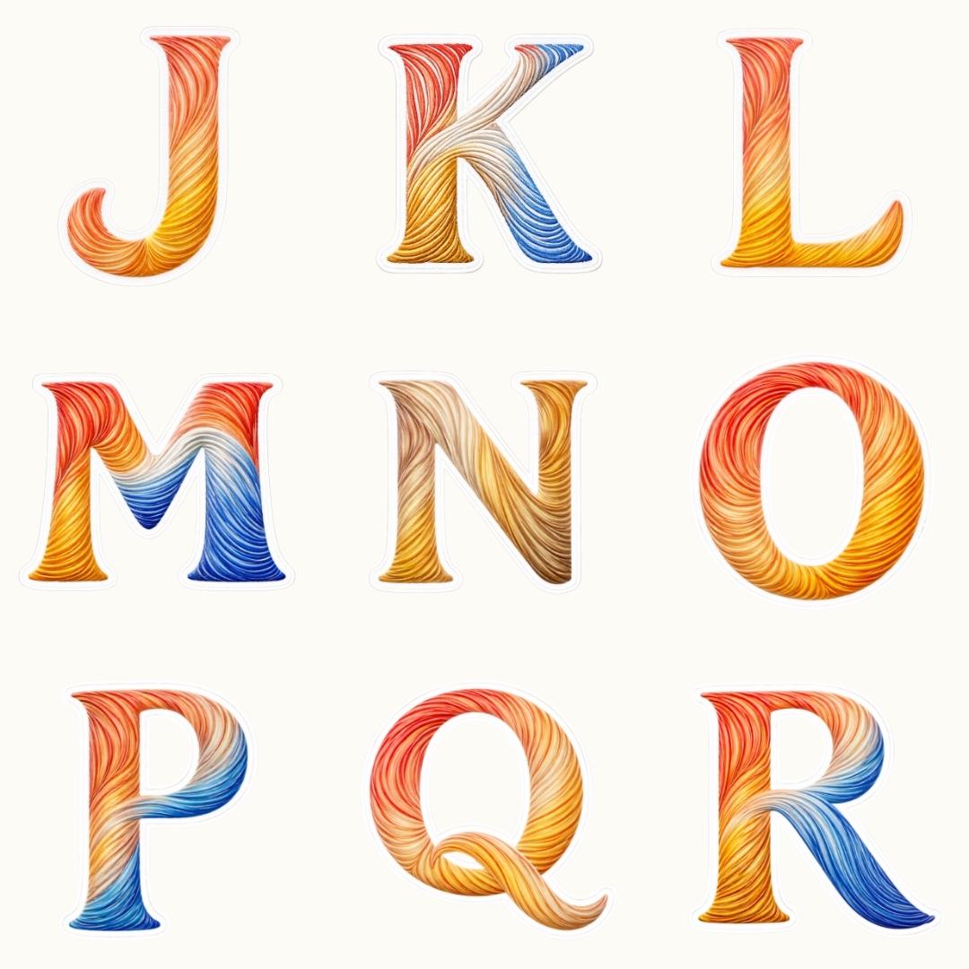 Thread Pattern Letters Flowing Thread Alphabet PNG | A-Z Colorful Thread Letters, Embroidery ...
