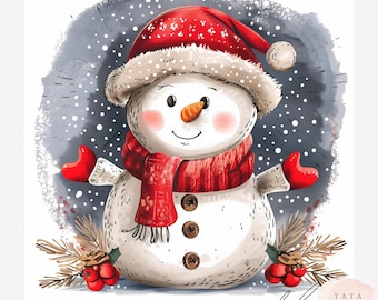 Images clipart vintage de bonhommes de neige mignons pour Noël, 11 fichiers JPG, clipart hivernal rétro, illustrations de bonhommes de neige à l'ancienne, imprimables pour scrapbooking