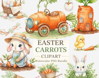 Watercolor Easter Carrot Clipart | Farmhouse Spring Graphics | Garden Carrot PNG | Ready to Press Sublimation | Easter Basket Tag Art