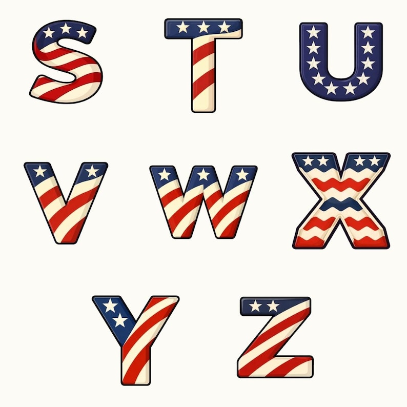 Patriotic Alphabet PNG Bundle | USA Flag Letters A-Z Clipart, 4th of ...
