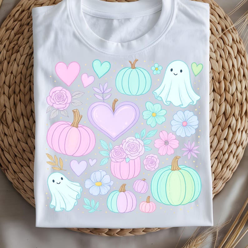 Pastel Halloween PNG Bundle | Cute Ghosts, Pumpkins & Flowers Clipart ...