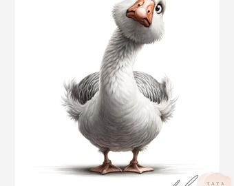 Silly Goose Clipart Bundle, Funny Goose JPEG, Cute Farm Animal Clipart, Whimsical Duck Art, 12 Files