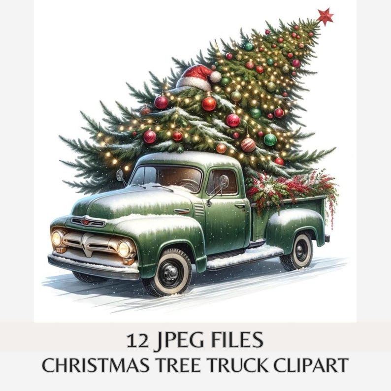 Christmas Tree Truck Clipart Bundle – Vintage Holiday Pickup With ...