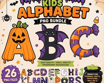 Kids Halloween Alphabet PNG,Halloween Letters A-Z, Spooky Alphabet Clipart, Halloween Name Builder, Sublimation Design, Classroom Decor