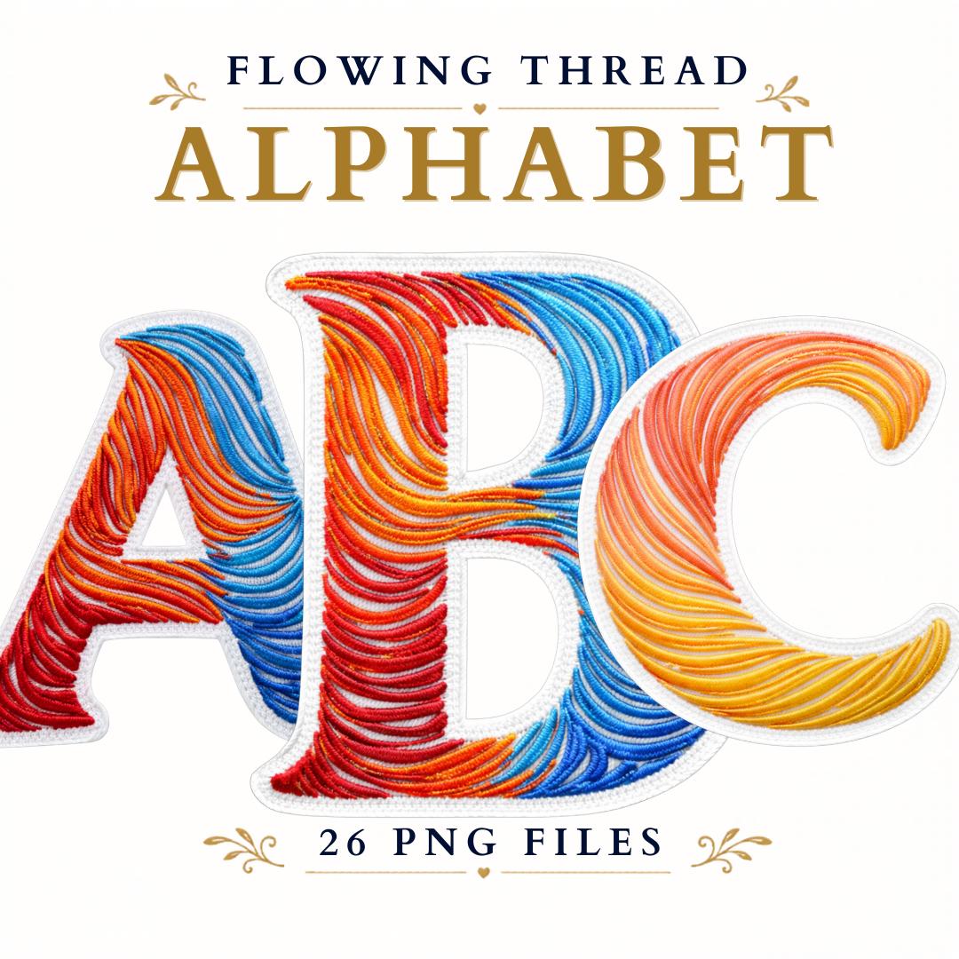 Thread Pattern Letters Flowing Thread Alphabet PNG | A-Z Colorful Thread Letters, Embroidery ...