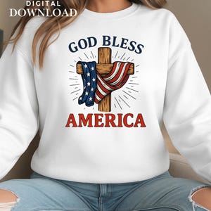 God Bless America PNG | Patriotic Christian Sublimation Design | American Flag Cross Graphic | Digital Download