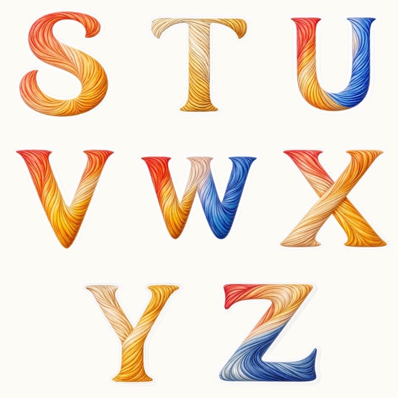Flowing Thread Alphabet PNG | A-Z Colorful Thread Letters, Embroidery ...