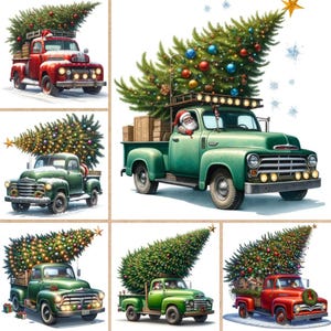 Christmas Tree Truck Clipart Bundle – Vintage Holiday Pickup With ...