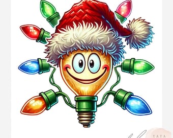 Funny Christmas Lights Clipart | Funny Holiday Light Bulbs | Christmas Cartoon Lights Sublimation Graphics | 13 Cute Light Bulb JPEGs