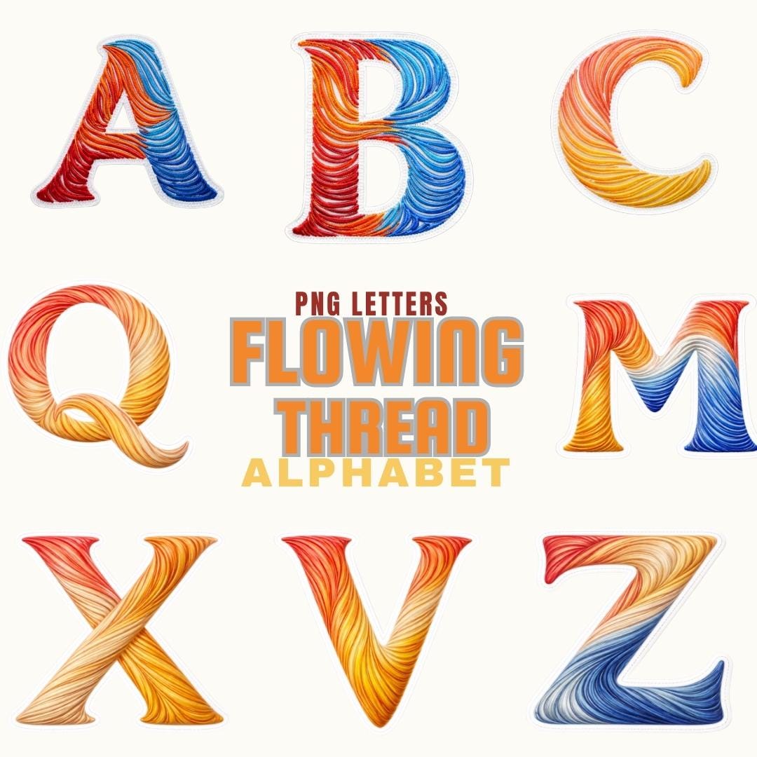 Flowing Thread Alphabet PNG | A-Z Colorful Thread Letters, Embroidery ...