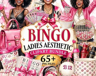 Black Bingo Ladies Clipart Bundle | Afro Woman Bingo PNG | Pink Bingo Queen Clipart | Girls Night Game PNG | 65+ PNG Instant Download