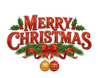 Merry Christmas PNG Sublimation | Holiday Red Gold Ornaments Digital Download | Classic Christmas Clipart for Shirts, Mugs, Crafts