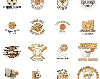 Christian Sports PNG Bundle | Jesus Sports Clipart | Faith Basketball Soccer Baseball PNG | 32 Christian Sublimation Designs