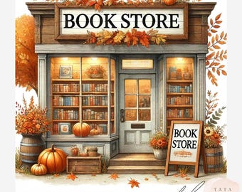 Book Store Clipart | Fall Bookshop Design | Literary Autumn | Gift for Book Lover | DTF Transfer | Junk Journal | 14 Files Instant Download