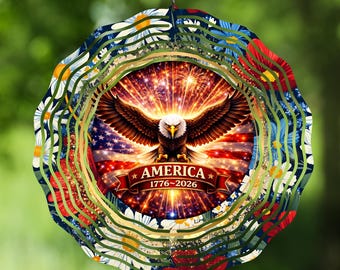 Patriotic Eagle Wind Spinner PNG | America 1776-2026 Independence Day Sublimation Design | 4th of July Metal Wind Spinner Digital Download
