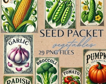 Vintage Vegetable Seed Packet Clipart, Printable Watercolor for Scrapbooking, Greeting Cards & Digital Crafting