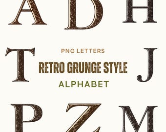 Retro Grunge Alphabet PNG, Vintage Serif Letters Clipart, Distressed Font PNG Bundle, A-Z Letters, Rustic Typography Set