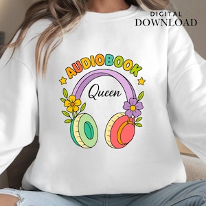 Audiobook Queen PNG | Retro Headphones with Flowers | Cute Book Lover Sublimation Design