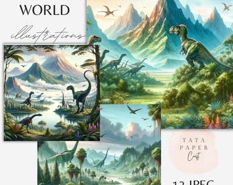 Jurassic World Clipart, Printable Scrap Papers for Junk Journals, Scrapbooking & Digital Crafting, Scrapbook Ephemera, Dinosaur Illustration