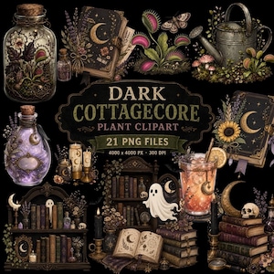 Dark Cottagecore Plant Clipart | Gothic Botanical PNG | Witchy Greenhouse Graphics