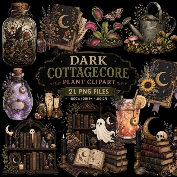 Dark Cottagecore Plant Clipart | Gothic Botanical PNG | Witchy Greenhouse Graphics