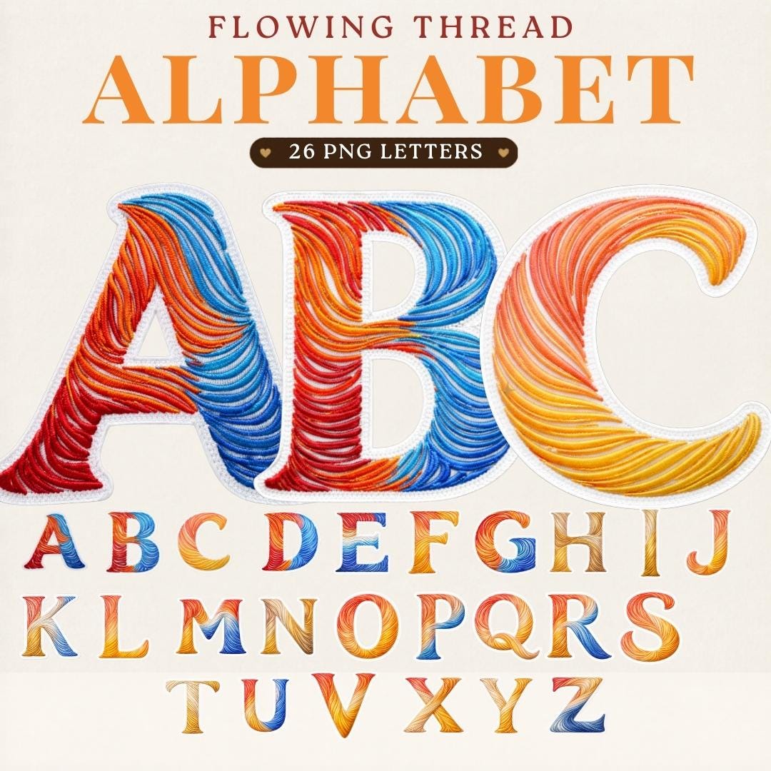 Flowing Thread Alphabet PNG | A-Z Colorful Thread Letters, Embroidery ...