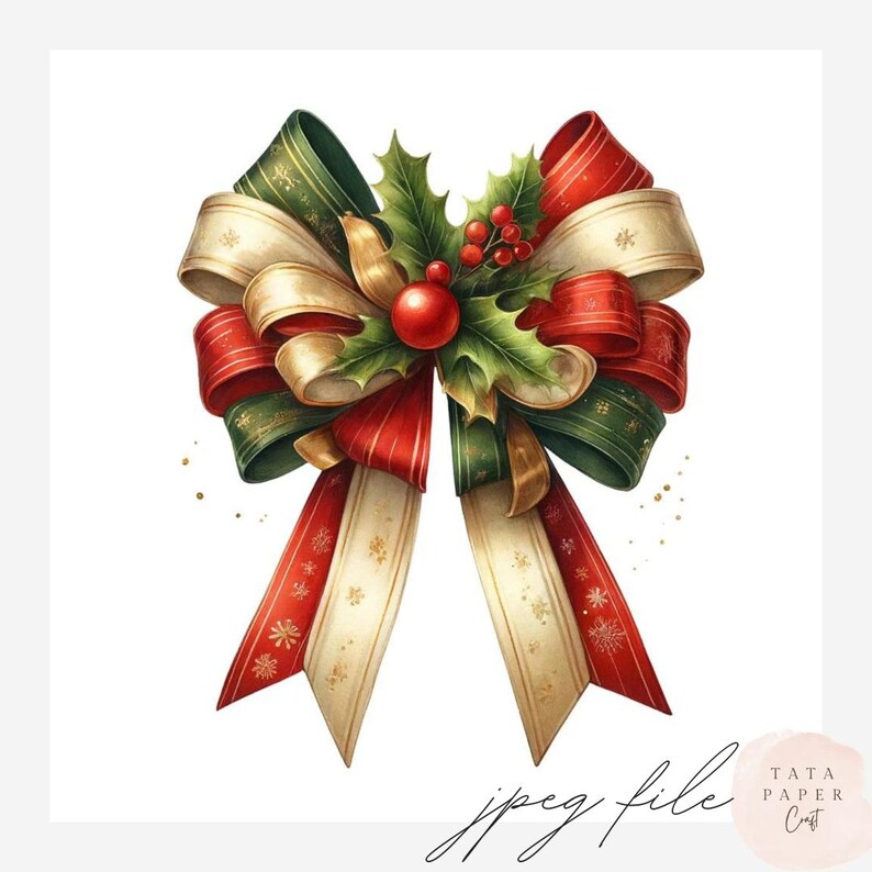 Christmas Bow Clipart, 12 JPG Files, Holiday Ribbon Clip Art for ...