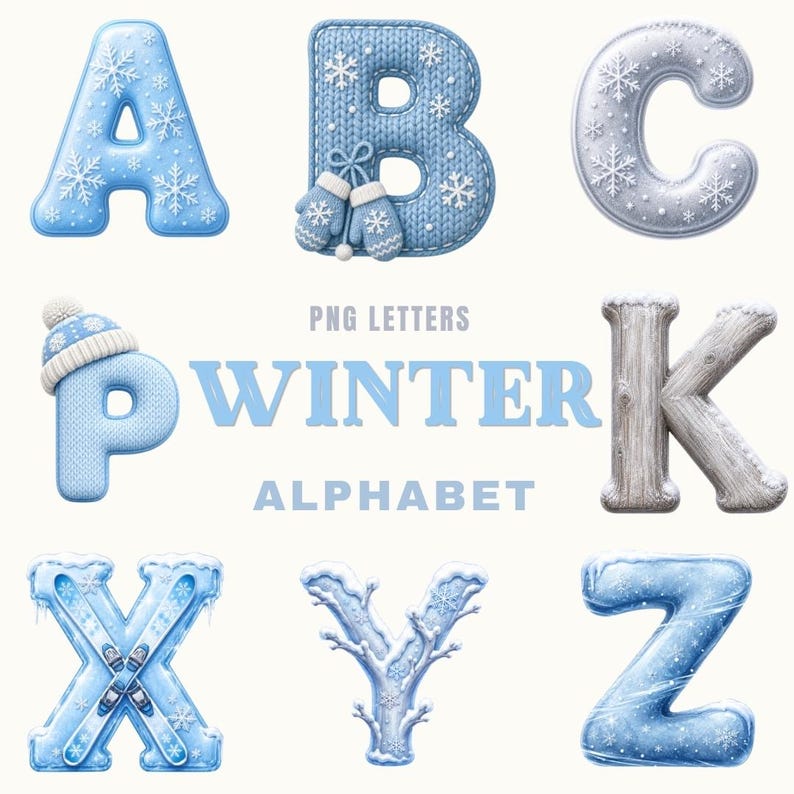 Winter Lettering R Winteralfabet png-bundel, sneeuwblauwe letter clipart, kerstalfabet png ...