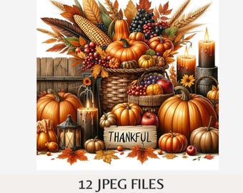Thanksgiving Digital Paper JPEG, Vintage Fall Junk Journal Kit, Pumpkin Scrapbooking Ephemera, Autumn Craft Background Commercial Use