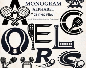 Pickleball Monogram Alphabet, Paddle Letters PNG Set, Pickleball Font Clipart A-Z for Cricut & Sublimation