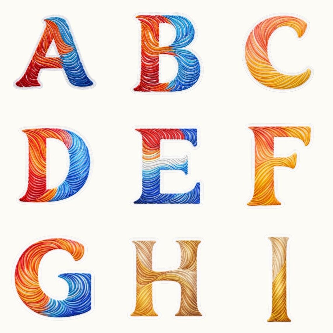 Flowing Thread Alphabet PNG | A-Z Colorful Thread Letters, Embroidery ...