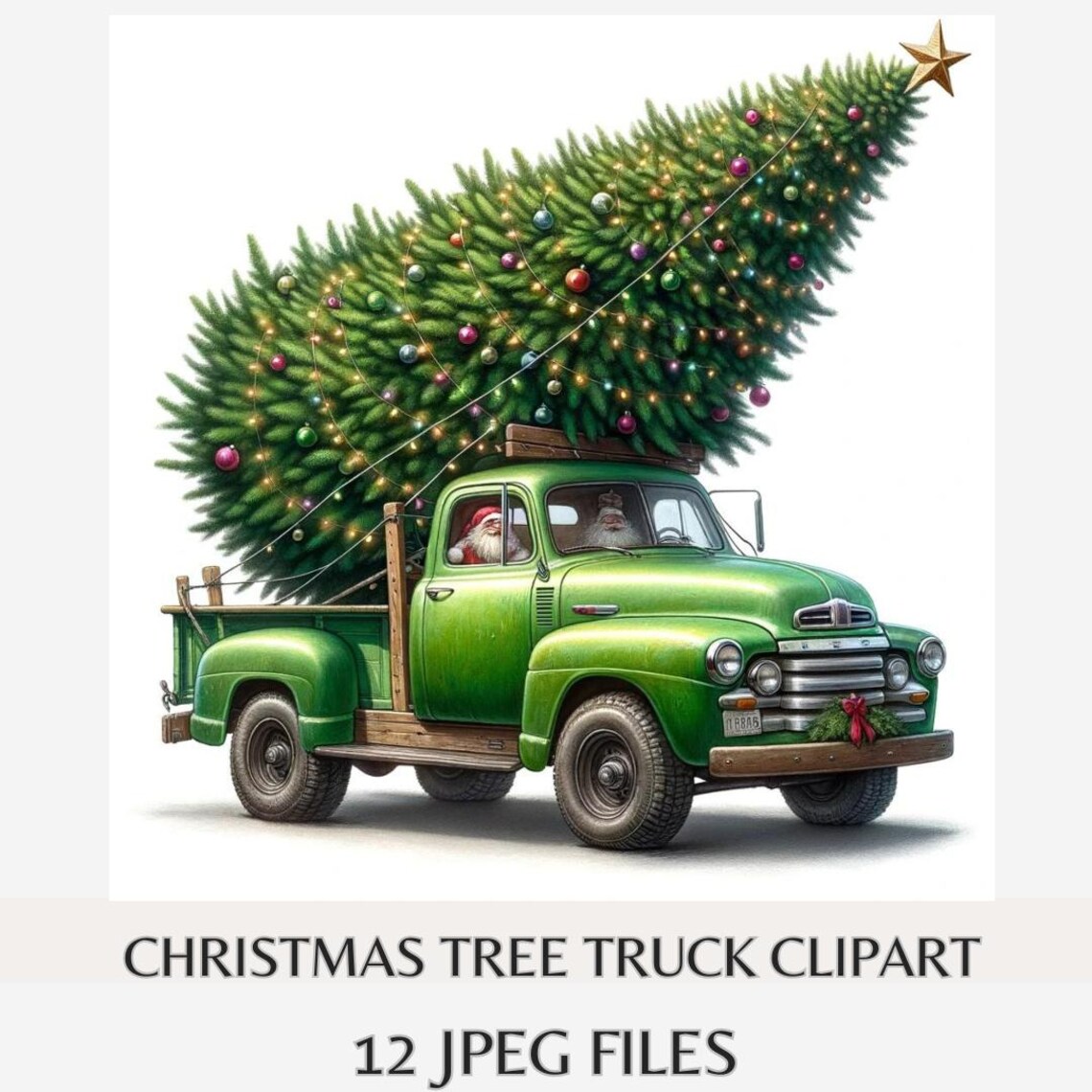 Christmas Tree Truck Clipart Bundle – Vintage Holiday Pickup With ...
