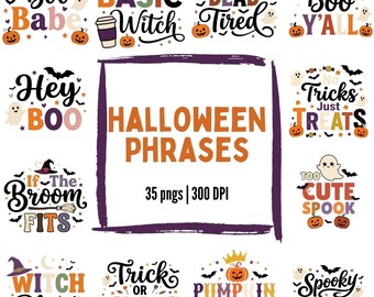 35 Halloween Quotes PNG Bundle, Spooky Sublimation Designs, Cute Ghost Witch Sayings, Pumpkin Shirt Graphics, Commercial Use Files