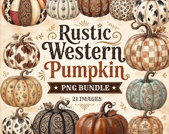 Rustic Western Pumpkin PNG Bundle | Western Pumpkin Clipart | Cow Print Pumpkin | Paisley Pumpkin | 21 PNG Sublimation