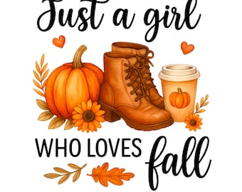 Fall Girl PNG: Autumn Boots, Pumpkin, Coffee Cup (Digital Download)